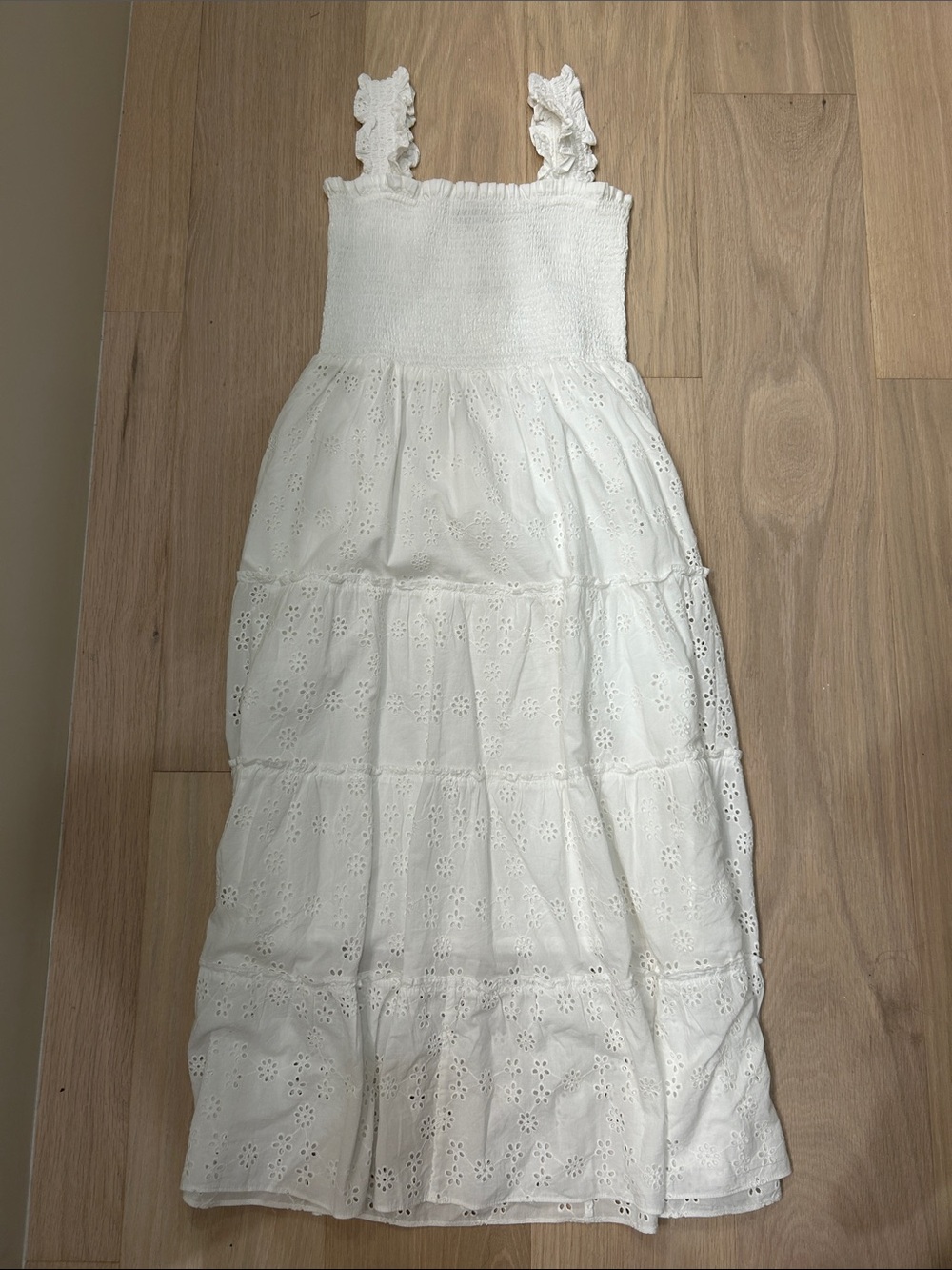 QUINCE | White Eyelet Smocked Midi Dress